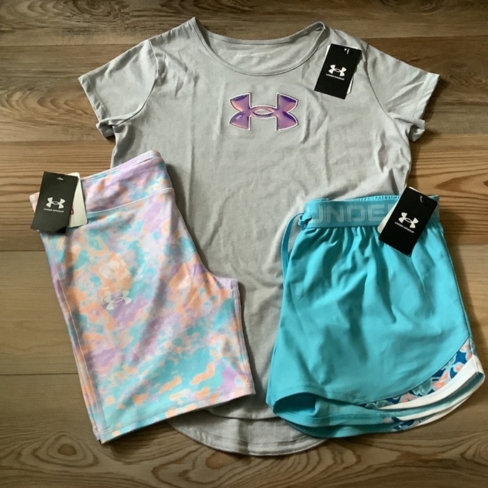 Under Armour girls 3 pc lot tshirt, shorts & bike shorts size YXL(NWT)PRICE FIRM